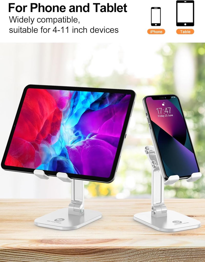 Ocyclone Phone Stand, Adjustable Height and Angle Foldable Cell Phone Stand Holder for Desk, Taller iPhone Stand Compatible with 4.7"-13" Smartphones iPad Tablet, White - Image 4