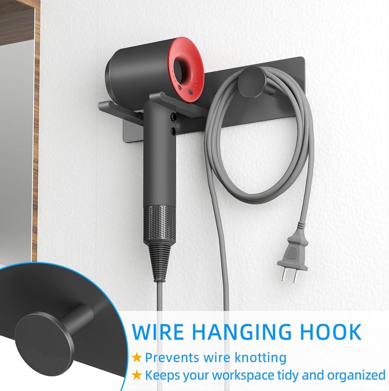 XIGOO Self Adhesive Hair Dryer Holder Wall Mounted-Bathroom Hair Blow Dryer Rack Organizer Compatible with Supersonic Hair Dryers, Matte Black - Image 4