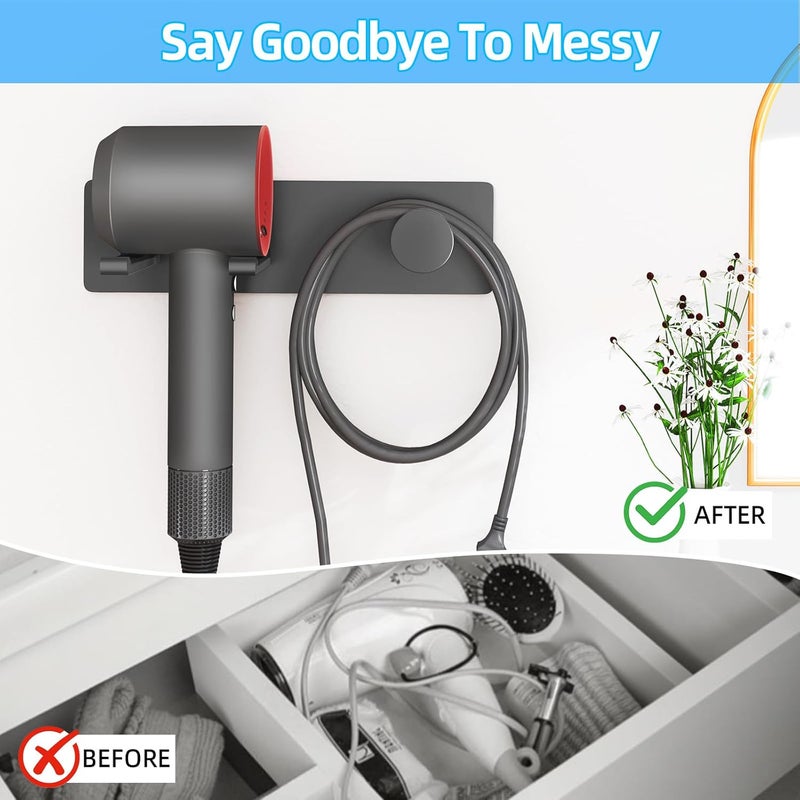XIGOO Self Adhesive Hair Dryer Holder Wall Mounted-Bathroom Hair Blow Dryer Rack Organizer Compatible with Supersonic Hair Dryers, Matte Black - Image 5