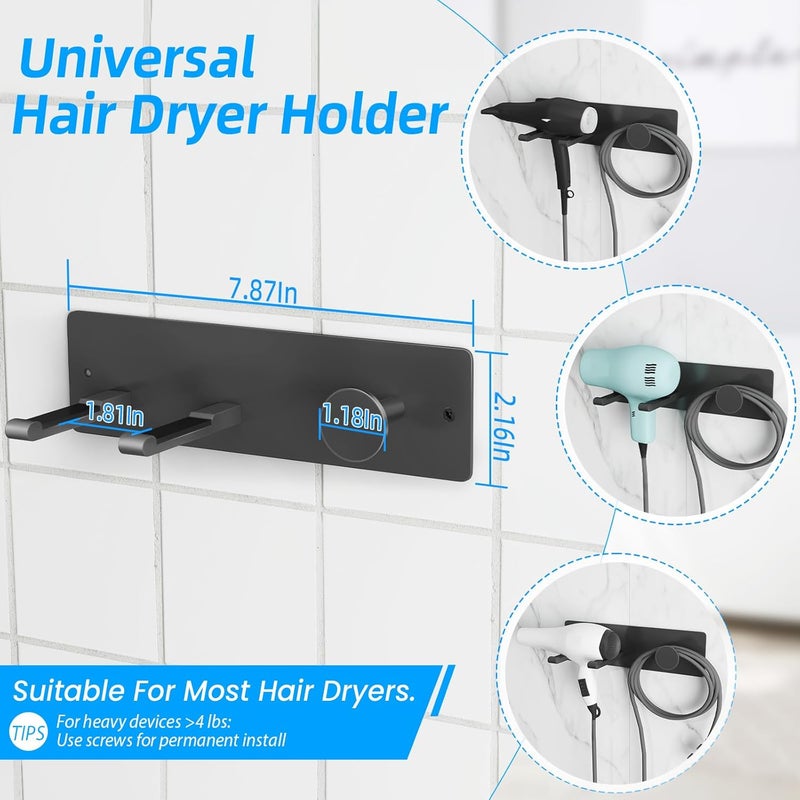 XIGOO Self Adhesive Hair Dryer Holder Wall Mounted-Bathroom Hair Blow Dryer Rack Organizer Compatible with Supersonic Hair Dryers, Matte Black - Image 2