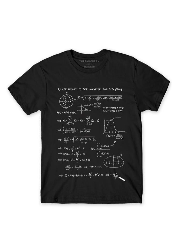 ثريد كاري تيشيرت للأولاد مطبوع عليه Maths of Life من THREADCURRY باللون الأسود برقبة دائرية  - Image 1