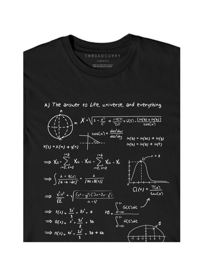 ثريد كاري تيشيرت للأولاد مطبوع عليه Maths of Life من THREADCURRY باللون الأسود برقبة دائرية  - Image 3