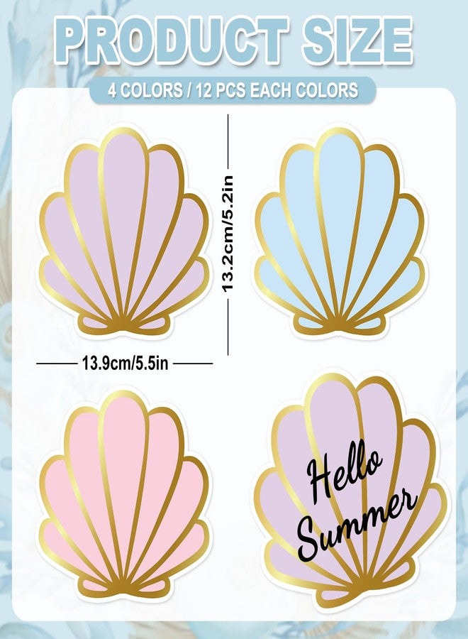 Whaline 48Pcs Seashell Cutouts Paper Cutting Pastel Pink Purple Blue Shell Cut-Outs with Gold Edge for Summer Sea Beach Party Supplies DIY Crafts - Image 2