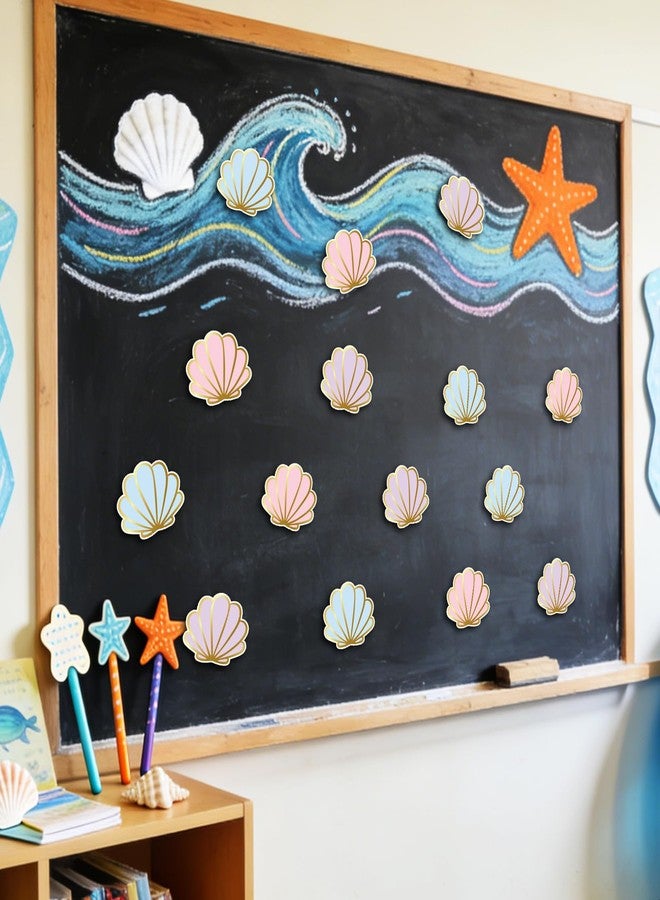 Whaline 48Pcs Seashell Cutouts Paper Cutting Pastel Pink Purple Blue Shell Cut-Outs with Gold Edge for Summer Sea Beach Party Supplies DIY Crafts - Image 3