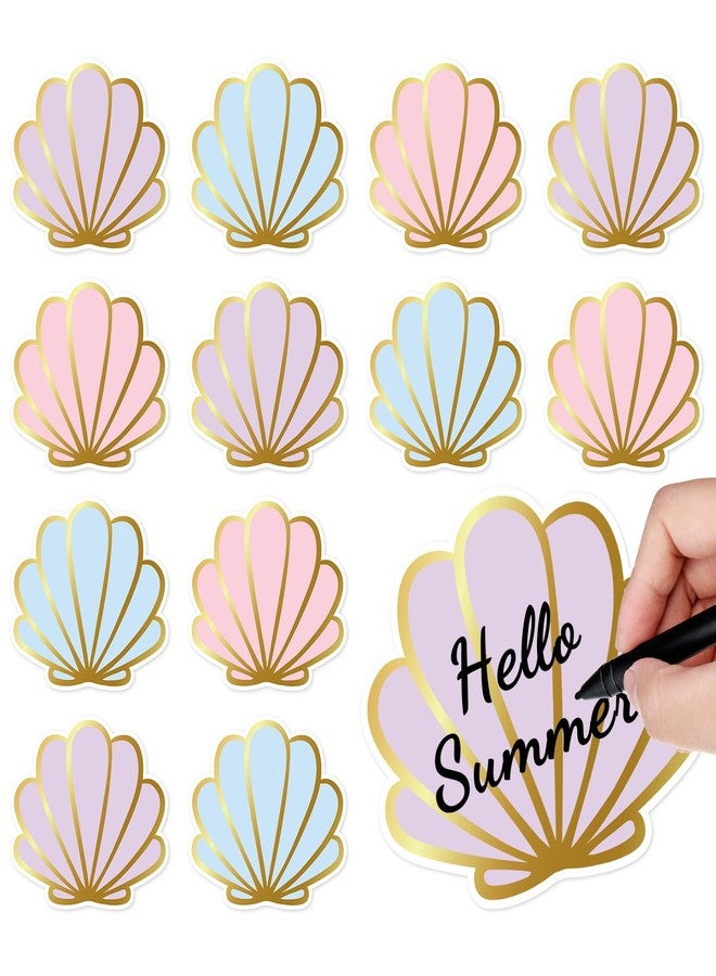 Whaline 48Pcs Seashell Cutouts Paper Cutting Pastel Pink Purple Blue Shell Cut-Outs with Gold Edge for Summer Sea Beach Party Supplies DIY Crafts - Image 1