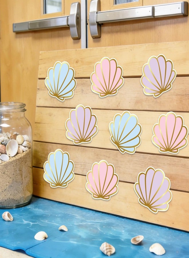 Whaline 48Pcs Seashell Cutouts Paper Cutting Pastel Pink Purple Blue Shell Cut-Outs with Gold Edge for Summer Sea Beach Party Supplies DIY Crafts - Image 5