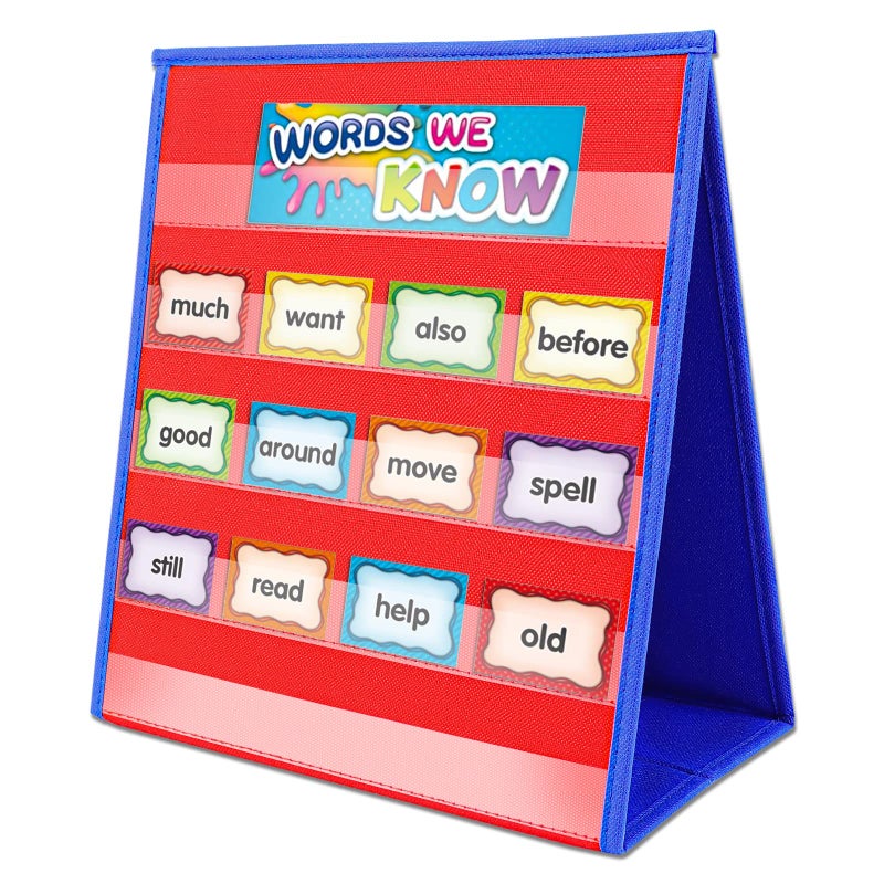 Eamay Desktop Tabletop Pocket Chart, Classroom Double-Side and self-Standing Pocket Chart for Kindergarten, Home Use or Classroom (Blue&RED) - Image 1