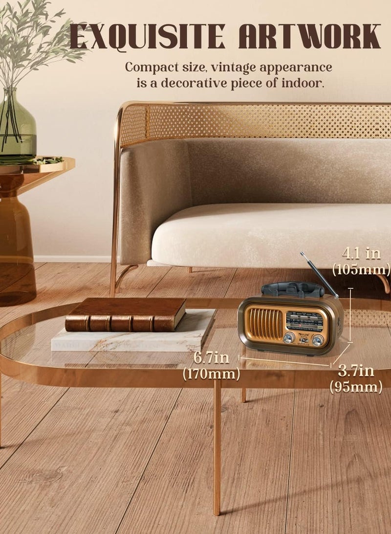 Small Retro Vintage Radio with Bluetooth, RX-BT628 Portable Radio AM/FM/SW, Support TF Card/USB/MP3 Player, Rechargeable or Battery Operated - Image 3