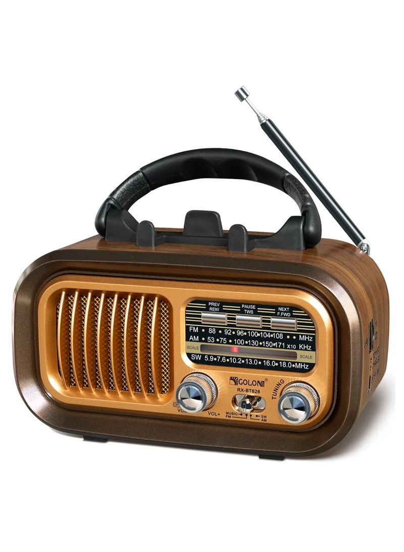 Small Retro Vintage Radio with Bluetooth, RX-BT628 Portable Radio AM/FM/SW, Support TF Card/USB/MP3 Player, Rechargeable or Battery Operated - Image 1