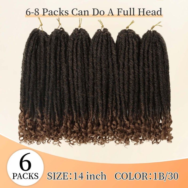 MODERN QUEEN 6 Packs Goddess Locs Crochet Hair, 14 Inch Straight Faux Locs Crochet Braids, Pre-Looped Curly Soft Synthetic Ombre Braiding Hair Extensions for Black Women(14 Inch, 6 Packs, 1B/30#) - Image 3