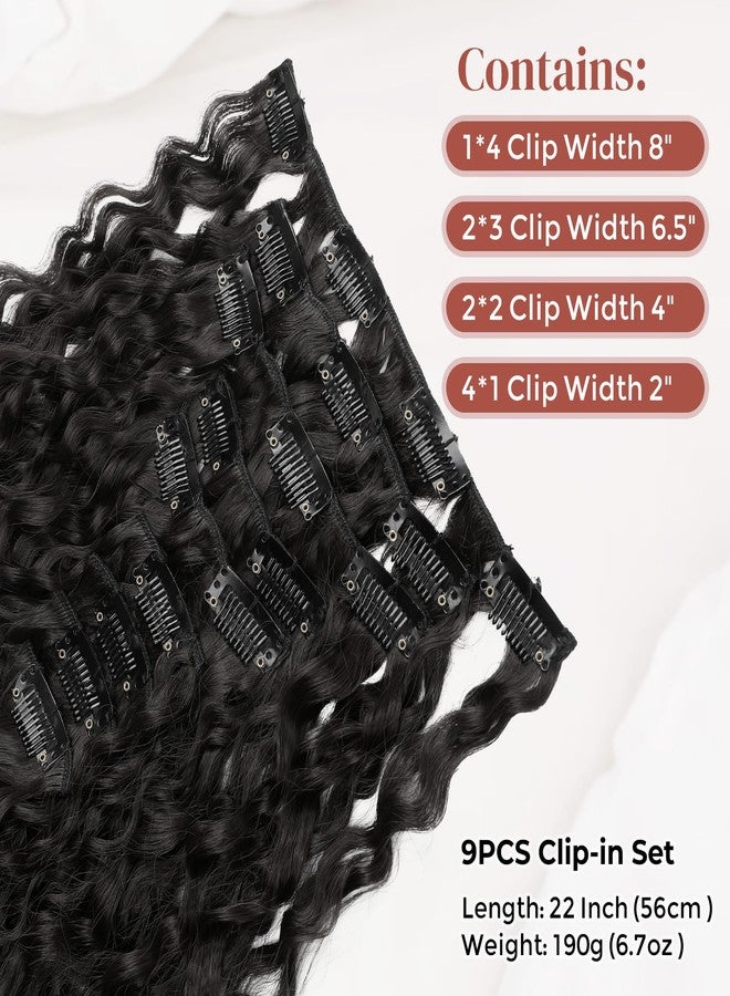 LONAI Black Hair Extension,9PCS 22" Curly Clip in Hair Extensions LN002 Long Soft Thick Synthetic Hairpieces for Women-Black - Image 2