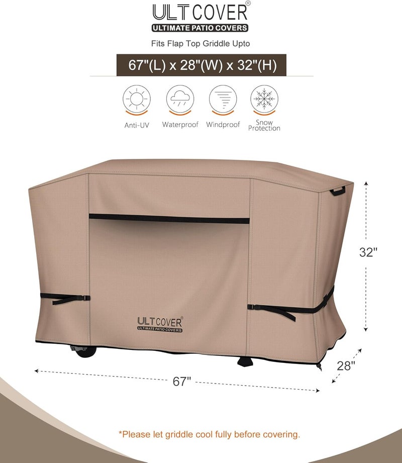 ULTCOVER 600D Outdoor Waterproof Griddle Cover for Blackstone Halo LoCo Cookers Nexgrill Weber 36 inch Two Side Shelves Flap Top Grill with Hood - Image 2