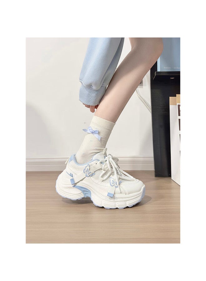 Pull Back Warrior White Blue Butterfly Dad Sneakers Women New Casual Lightweight Student Sports Shoes Light Beige Blue 38 - Image 5