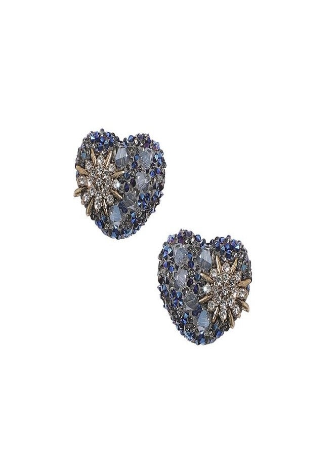 SOHI Women's Flora Heart Stud Earrings For Casual Wear | Midnight Blue Colour | Acrylic Material | Push Pin Closure | Artificial Stones Earrings | Fashion Stud Earrings For Woman & Girls - Image 1