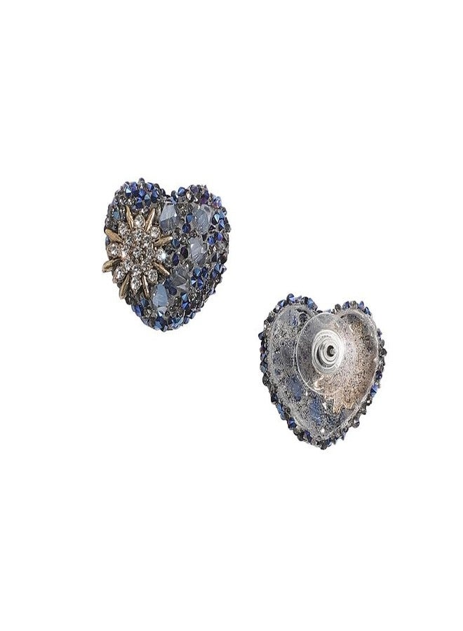 SOHI Women's Flora Heart Stud Earrings For Casual Wear | Midnight Blue Colour | Acrylic Material | Push Pin Closure | Artificial Stones Earrings | Fashion Stud Earrings For Woman & Girls - Image 4