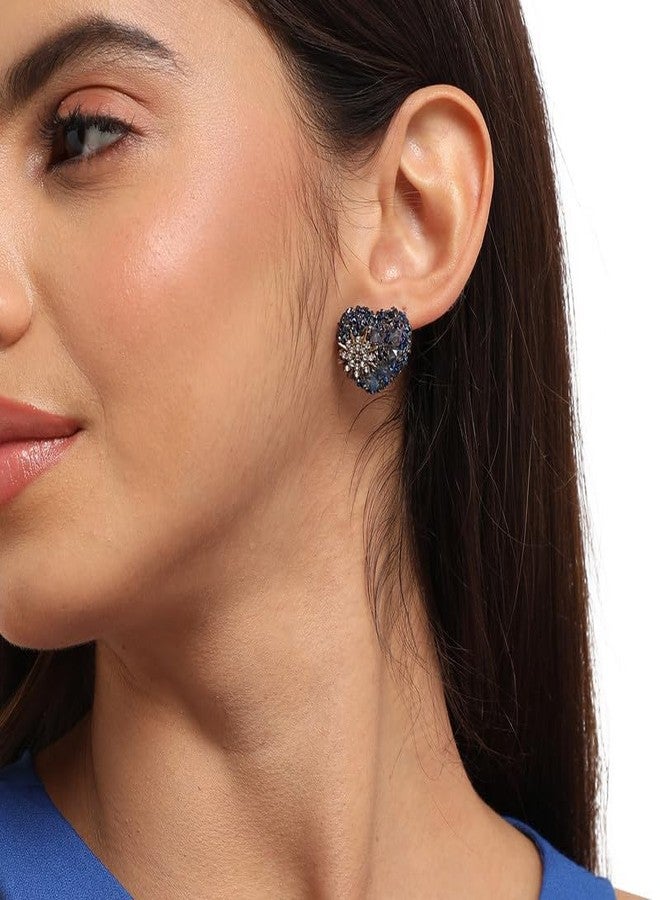 SOHI Women's Flora Heart Stud Earrings For Casual Wear | Midnight Blue Colour | Acrylic Material | Push Pin Closure | Artificial Stones Earrings | Fashion Stud Earrings For Woman & Girls - Image 5