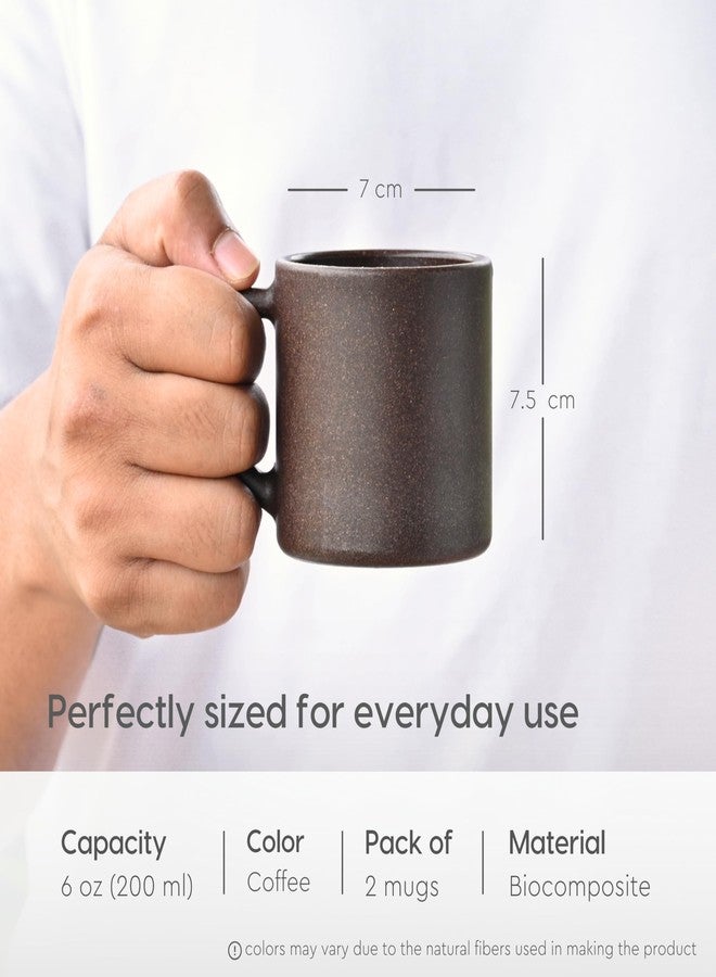 Eha Earth-Friendly Comfy Coffee Cup Set of 2 | 200 ml | Made with Rice Husk & Bamboo Fibers | Microwave Safe | for Hot & Cold Coffee Mug, Tea & Milk | Natural Matte Finish | Coffee - Image 2