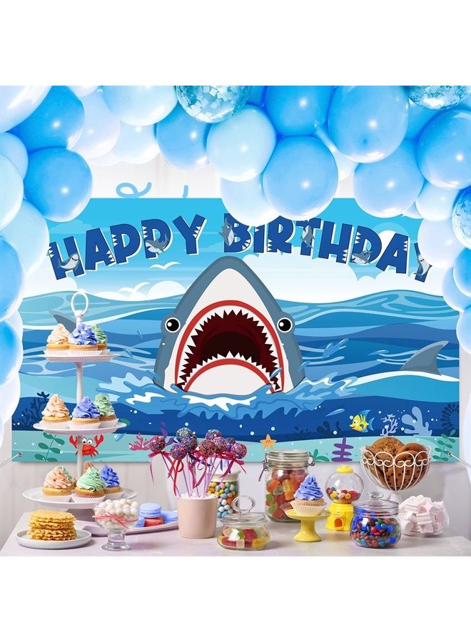 Tatuo Shark Party Decorations Backdrop Banner, Shark Birthday Decorations Under The Sea Shark Zone Photography Background for Boy Girl Shark Sea Theme Party Supplies Baby Shower, 72.8 x 43.3 Inches - Image 1