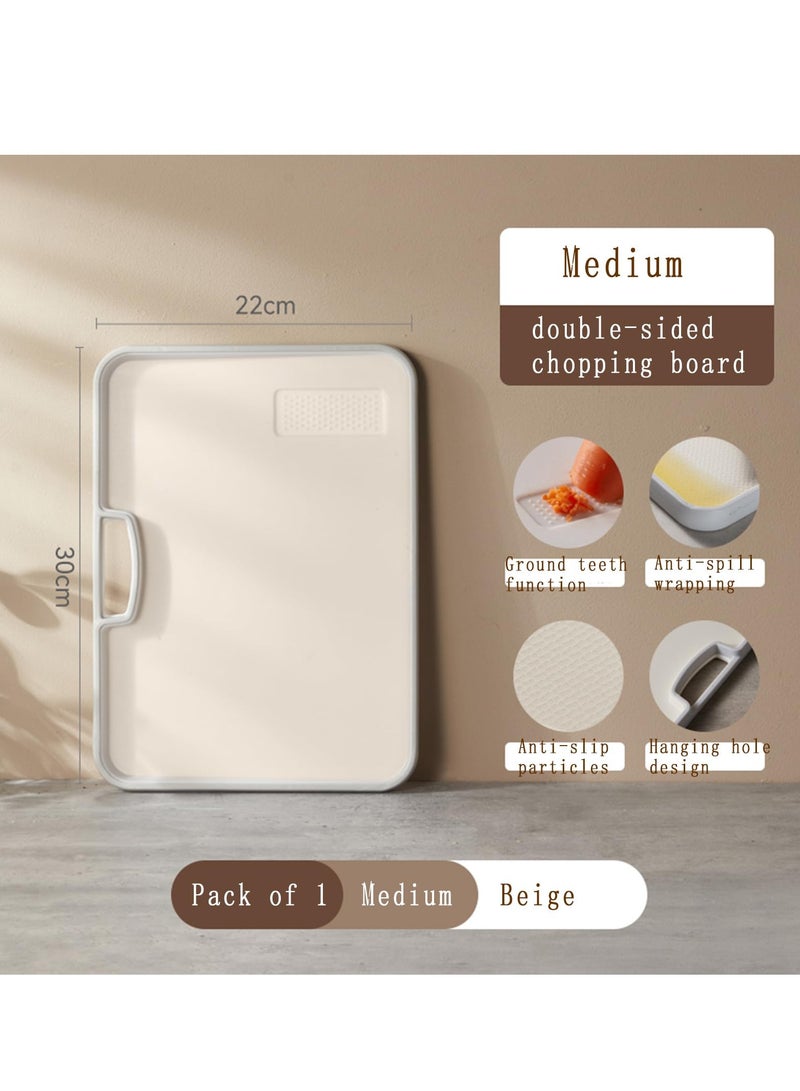 SYOSI Plastic Cutting Board, for Kitchen Dishwasher Chopping Board with Juice Grooves, Easy - Grip Handles, Durable Cutting Boards for Kitchen, Easy to Clean, for Meat, Fruits, Veggies (Beige M) - Image 2