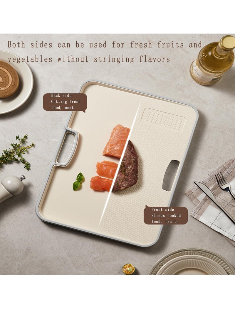 SYOSI Plastic Cutting Board, for Kitchen Dishwasher Chopping Board with Juice Grooves, Easy - Grip Handles, Durable Cutting Boards for Kitchen, Easy to Clean, for Meat, Fruits, Veggies (Beige M) - Image 3