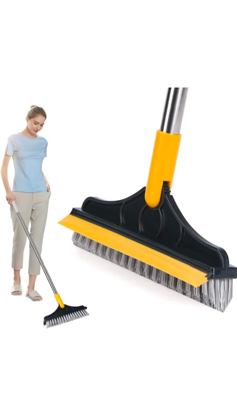 FERY Bathroom Cleaning Brush with Wiper 2 in 1 Tiles Cleaning Brush Floor Scrub Bathroom Brush with Long Handle 120 Rotate Bathroom Floor Cleaning Brush Home Kitchen Bathroom Wiper 2 in 1 - Image 1