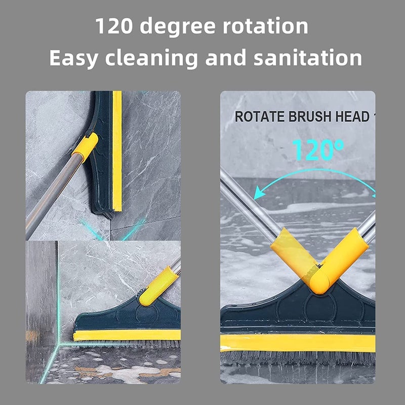 FERY Bathroom Cleaning Brush with Wiper 2 in 1 Tiles Cleaning Brush Floor Scrub Bathroom Brush with Long Handle 120 Rotate Bathroom Floor Cleaning Brush Home Kitchen Bathroom Wiper 2 in 1 - Image 3