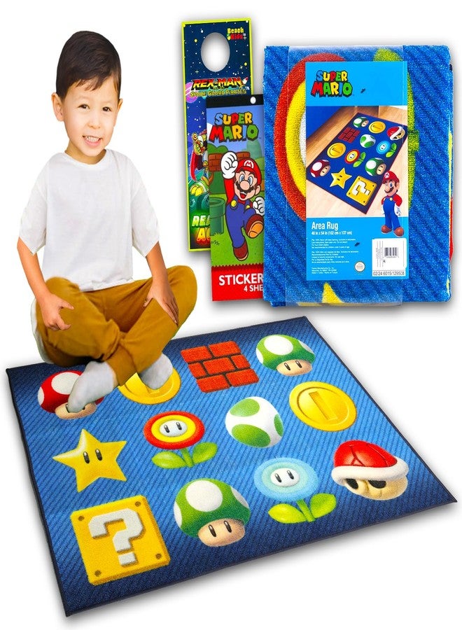 سوبر ماريو مجموعة سجاد سوبر ماريو لغرف الأطفال - تتضمن سجادة ماريو مقاس 40×54 بوصة لغرفة النوم، وديكور الغرفة، بالإضافة إلى ملصقات والمزيد | سجاد نينتندو لغرف النوم - Image 1