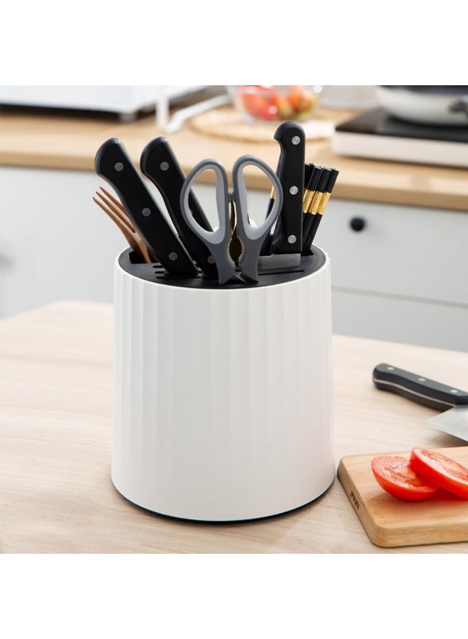 يلا جوي حامل السكين لعداد المطبخ,كتلة سكين عالمية بدون سكاكين,3 في 1 كتلة سكين دوار متعدد الوظائف,رف تجفيف أدوات المطبخ (أبيض) - Image 2