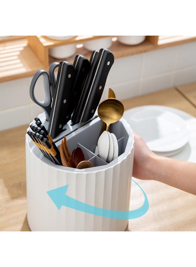 يلا جوي حامل السكين لعداد المطبخ,كتلة سكين عالمية بدون سكاكين,3 في 1 كتلة سكين دوار متعدد الوظائف,رف تجفيف أدوات المطبخ (أبيض) - Image 3