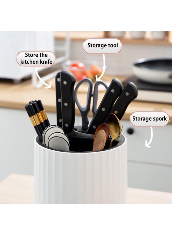 يلا جوي حامل السكين لعداد المطبخ,كتلة سكين عالمية بدون سكاكين,3 في 1 كتلة سكين دوار متعدد الوظائف,رف تجفيف أدوات المطبخ (أبيض) - Image 5