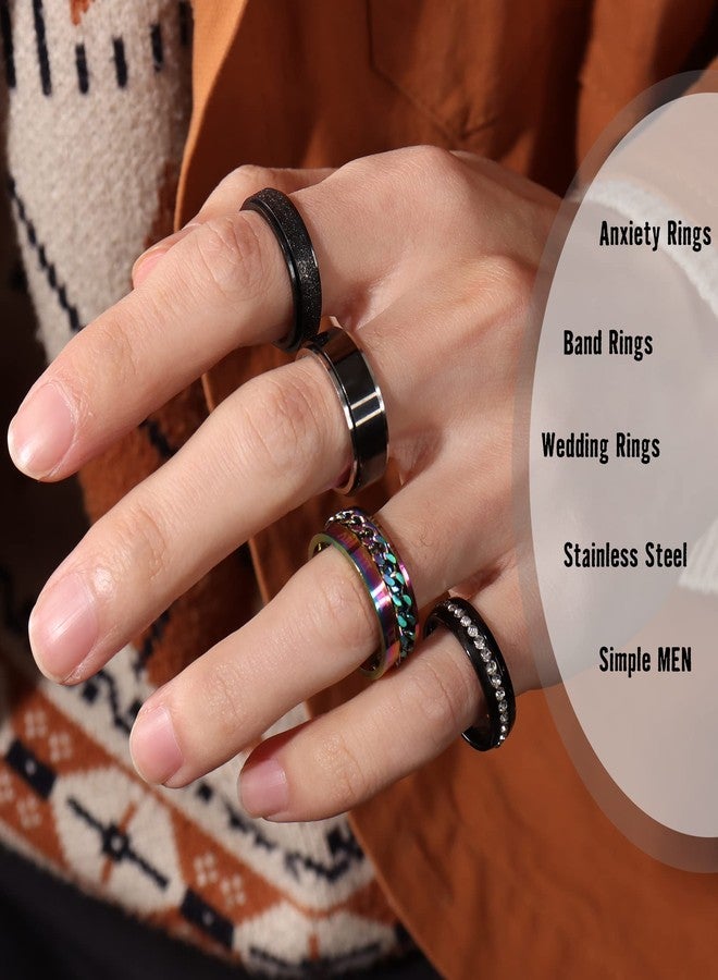 Besteel 16Pcs Stainless Steel Band Rings for Men Women Fidget Anxiety Relief Rings Cool Chain Beveled Edges Celtic Black Band Spinner Rings Set for Wedding Promise Mens Rings Pack - Image 2