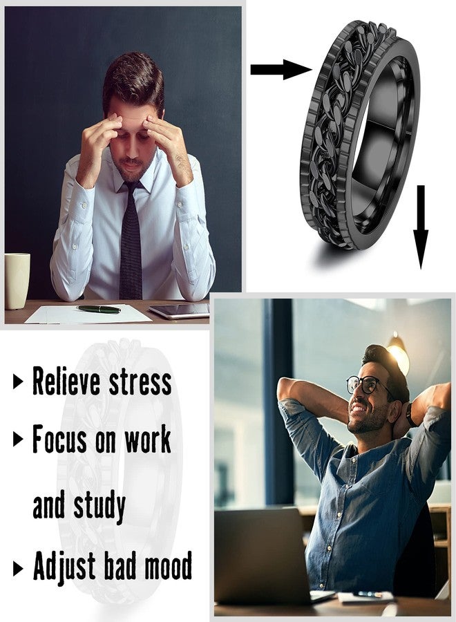 Besteel 16Pcs Stainless Steel Band Rings for Men Women Fidget Anxiety Relief Rings Cool Chain Beveled Edges Celtic Black Band Spinner Rings Set for Wedding Promise Mens Rings Pack - Image 5