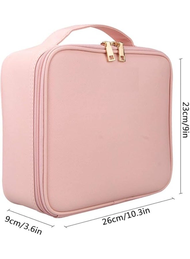 Travel Makeup Bag Cosmetic Bag Makeup Organizer Bag with Lighted Mirror, Adjustable Brightness in 3 Color Scenarios, Waterproof Makeup Train Case, Gift for Women - Pink - Image 2