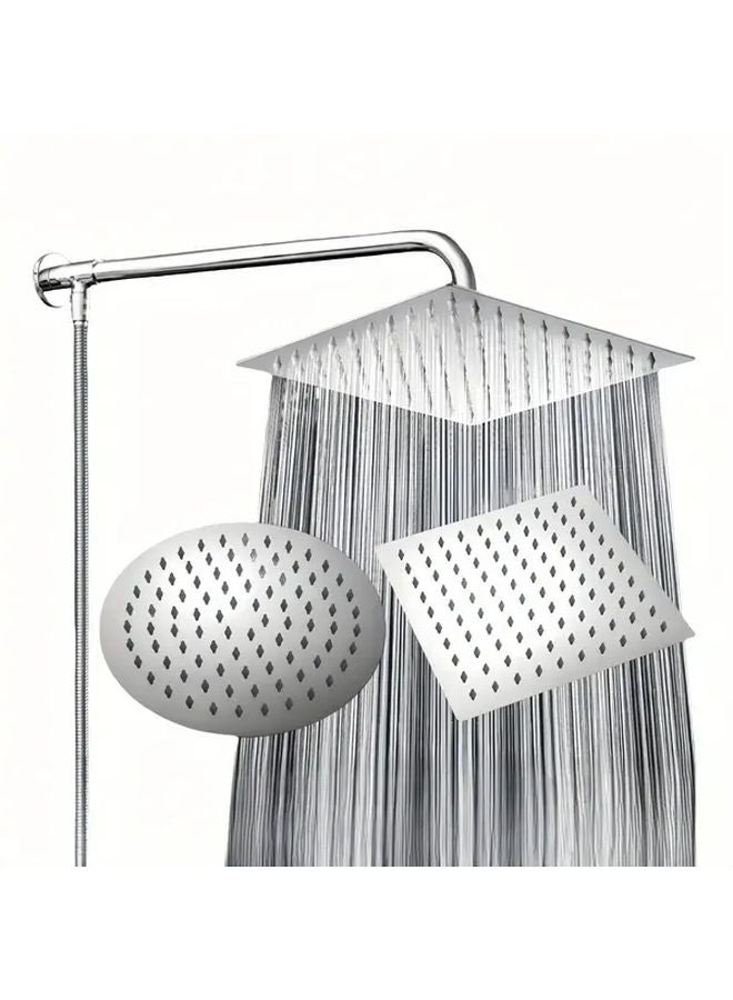 Silvery Square 8 Inch Rainfall Showerhead High Pressure Stainless Steel Easy Install Water Efficient - Image 1