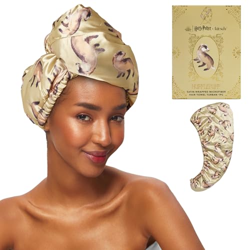 Kitsch Harry Potter x Microfiber Hair Towel Wrap for Women Ultra Absorbent Microfiber Bath Towels for All Hair Types AntiFrizz Hair Wrap Great Hair Products Gift for Women Hufflepuff - Image 1