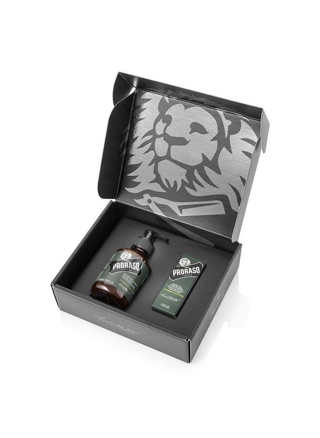 proraso مجموعة العناية باللحية للرجال؛ غسول اللحية وزيت اللحية لترويض اللحية وتنظيفها وفك تشابكها؛ السرو والنباتي  - Image 1