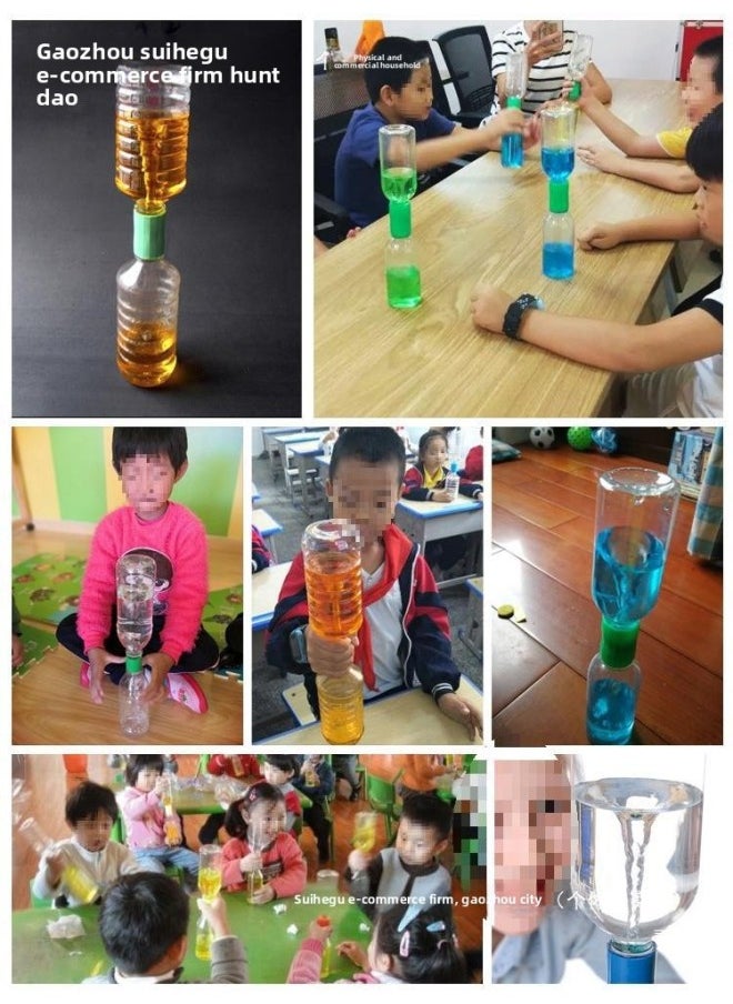 Generic - Kindergarten Making Tornado Science Experiment Toy Water Vortex Demonstrator Connector Material Teaching Aid-Specifications:Yellow Connector 2 Bottles Plus 1 Pigment - Image 1
