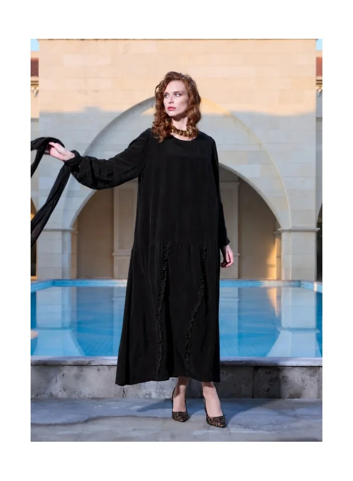 Ruffle-Detail Flowing Maxi PLUS SIZE Dress - Black