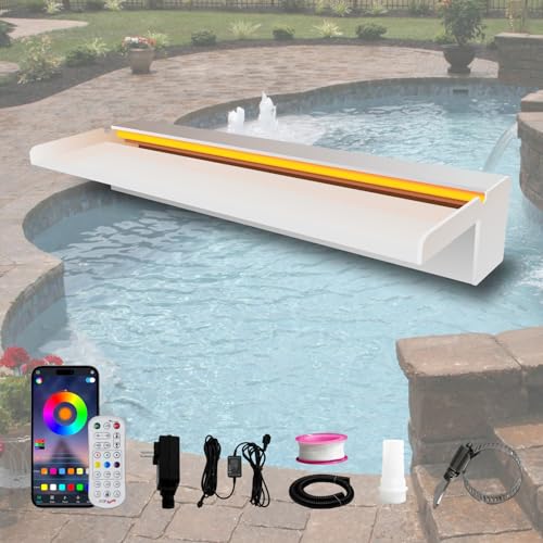 Pamopamo Pond Waterfall Spillway, APP Control Multi-Color LED Light Outdoor Pool Fountain, Acrylic Water Spillway Koi Fountains Kit for Garden Patio Swimming Pool Decoration - 23.6"x7.8"x3.9" - Image 1
