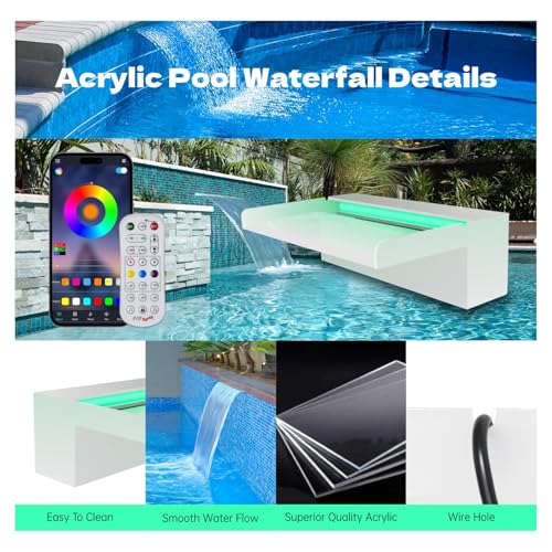 Pamopamo Pond Waterfall Spillway, APP Control Multi-Color LED Light Outdoor Pool Fountain, Acrylic Water Spillway Koi Fountains Kit for Garden Patio Swimming Pool Decoration - 23.6"x7.8"x3.9" - Image 2