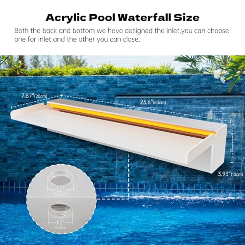 Pamopamo Pond Waterfall Spillway, APP Control Multi-Color LED Light Outdoor Pool Fountain, Acrylic Water Spillway Koi Fountains Kit for Garden Patio Swimming Pool Decoration - 23.6"x7.8"x3.9" - Image 3