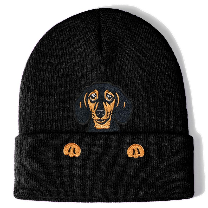 SWIMLANCE Dachshund Gifts Beanie Hat for Women Men Weiner Dog Lovers Mom Dad Cute Animal Embroidered Knit Hat Funny Birthday Christmas Stocking Stuffers Gifts Stuff Decor Costume Accessories Black - Image 1