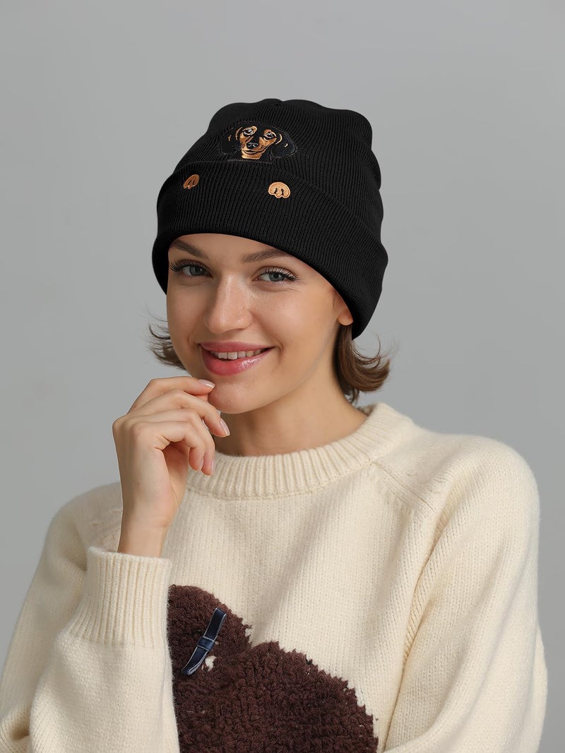 SWIMLANCE Dachshund Gifts Beanie Hat for Women Men Weiner Dog Lovers Mom Dad Cute Animal Embroidered Knit Hat Funny Birthday Christmas Stocking Stuffers Gifts Stuff Decor Costume Accessories Black - Image 5
