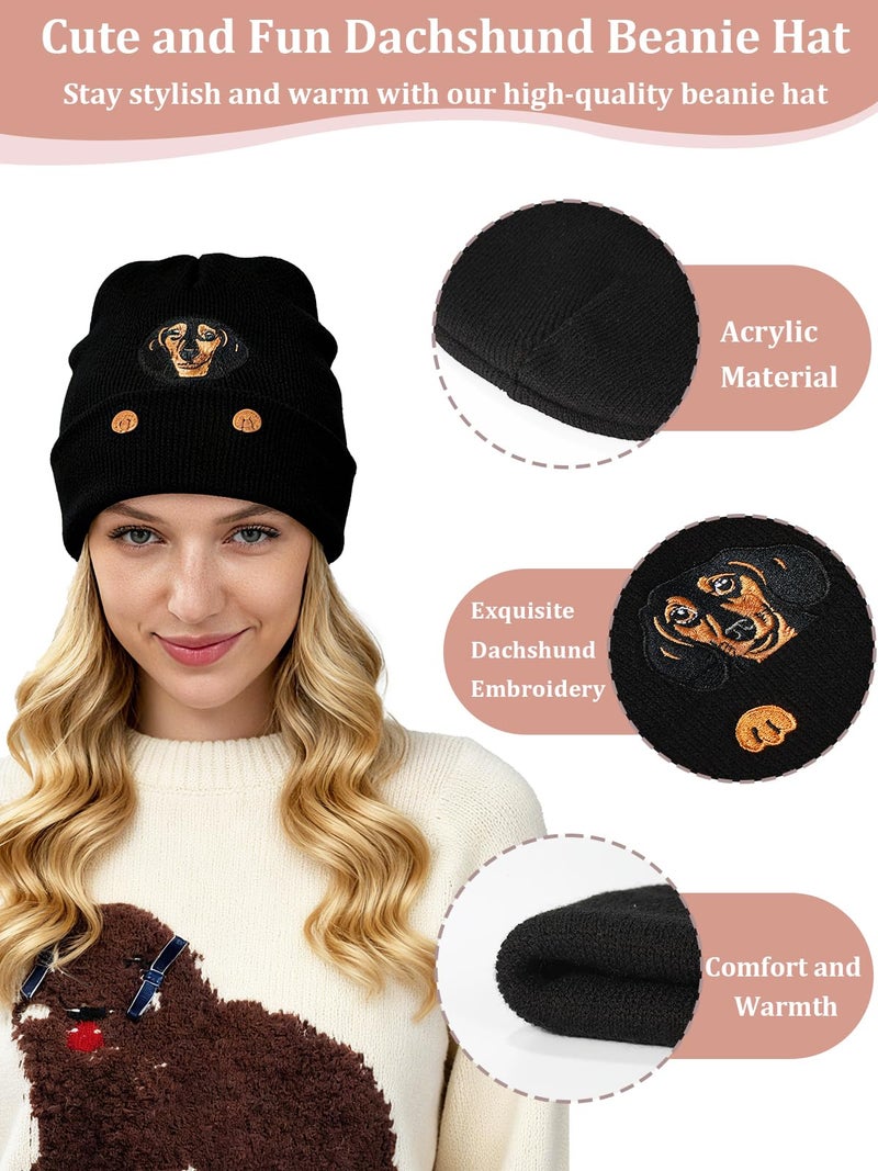 SWIMLANCE Dachshund Gifts Beanie Hat for Women Men Weiner Dog Lovers Mom Dad Cute Animal Embroidered Knit Hat Funny Birthday Christmas Stocking Stuffers Gifts Stuff Decor Costume Accessories Black - Image 4