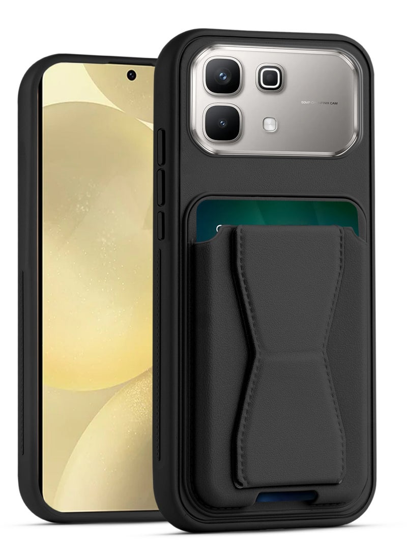 Leather back cover with card wallet Foldable Shockpoof Case compatible with Infinix Note Edge (Black)