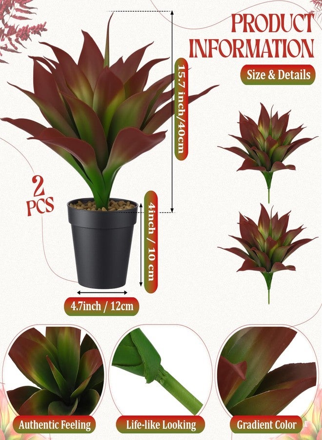 Maysing 2 Set 15.7" Large Artificial Succulents Aloe Plants with Pot, Fake Agave Plants in Pot, Realistic Potted Artificial Greenery Plant for Home, Office Desk and Bathroom Decor - Image 2