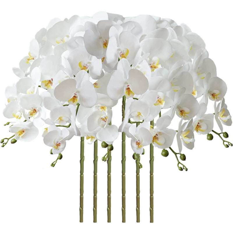 FagusHome 32 Artificial Phalaenopsis Flowers 6 Pcs Artificial Orchid Flowers Stem Plants for Home Dcor 6Pcs