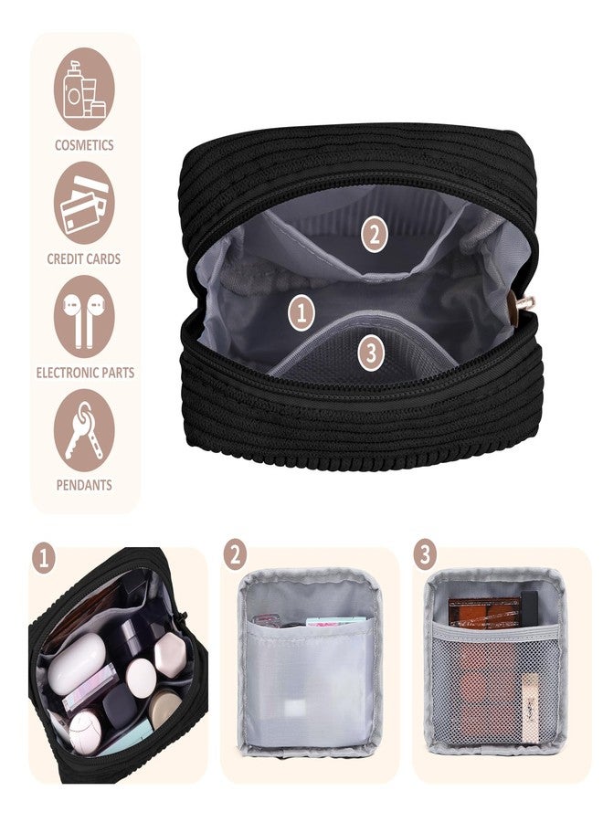 MAGEFY Makeup Bag, Initial Bags with Zipper Cute Makeup Pouch for Women Mini Corduroy Cosmetic Bag with Slip-in Pockets (Black-H) - Image 3