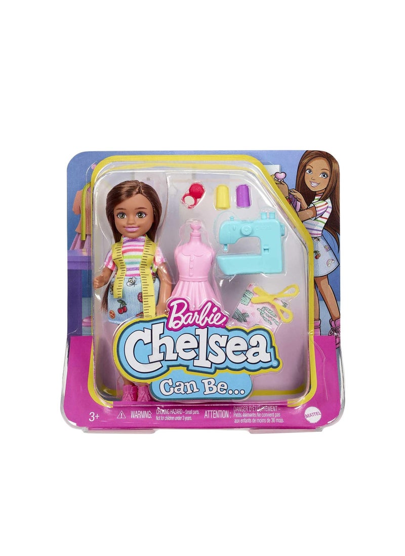 Mattel BARBIE - Barbie Chelsea Can Be Playset with Brunette Chelsea Fashion Designer Doll (6 Inches), Mannequin, Sewing Machine - Image 1
