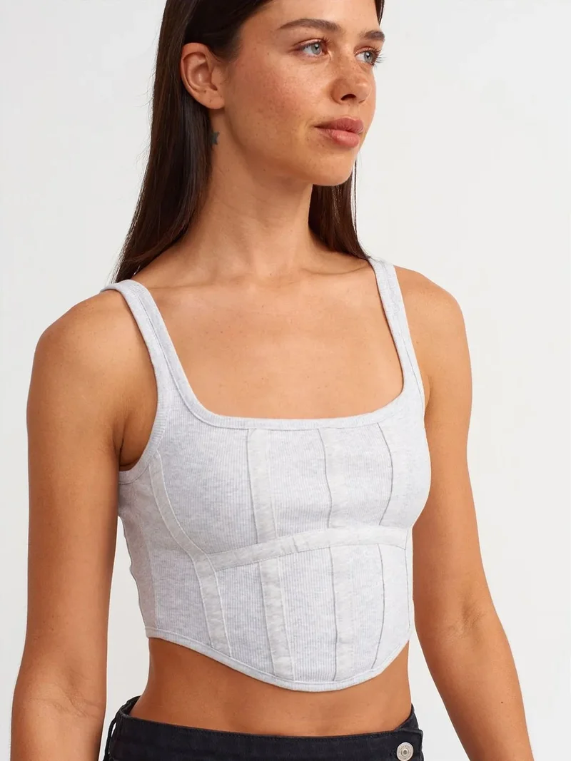 ديلفين DILVIN Fitted Crop Corset Top With Square Neckline